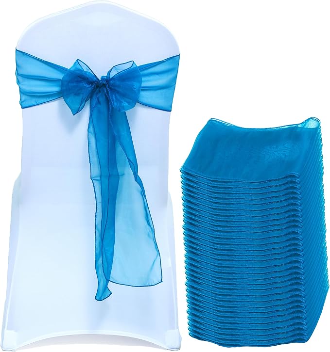 MDS® Pack of 75 Organza Chair Sashes for Wedding Decoration, Reusable Sheer Chair Bows for Banquet Chair Cover, Reception, Bridal Shower, Baby Shower, Birthday Party & Special Events - Dark Teal