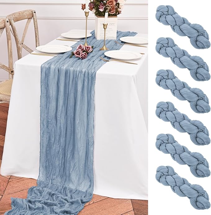 6 Pack Dusty Blue Table Runner 10FT Long Cheesecloth Table Runner Cheese Cloth Gauze for Wedding Party Birthday Decoration-Dusty Blue