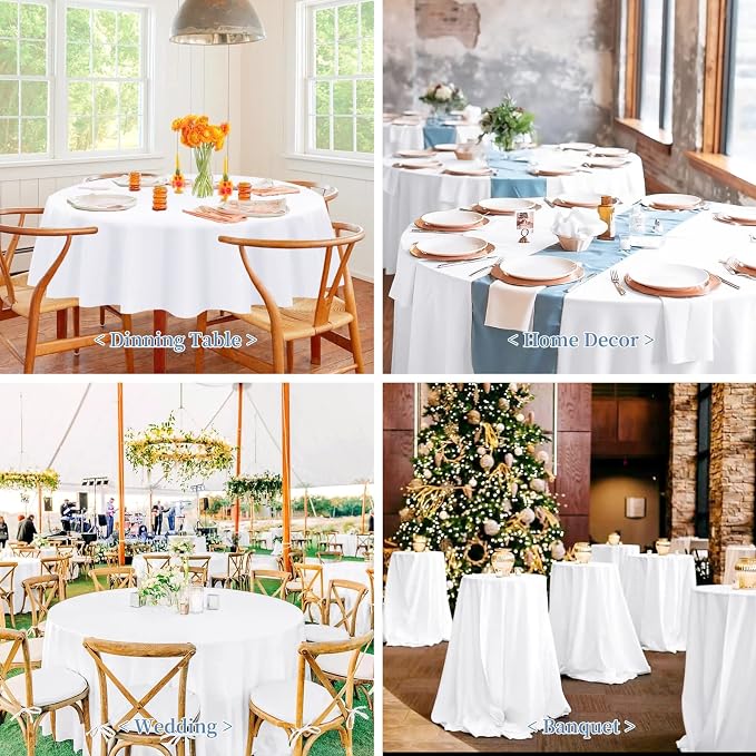 Pesonlook 12 Pack Round Tablecloth White Polyester Table Cloths 90 Inch Washable Fabric Round Table Cover White Tablecloth for Wedding/Party/Banquet