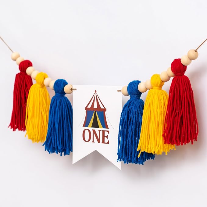 Gostman Circus One High Chair Banner | Carnival Circus Sign 1st Birthday Highchair Banner, First Birthday Party Decorations