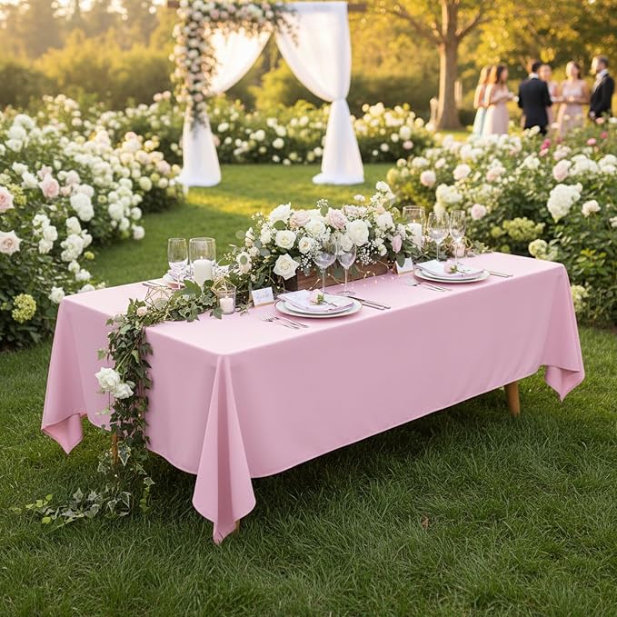 Fixwal 2 Pack Pink 60 x 102 Inch Rectangle Tablecloths, Reusable Heavy Duty Washable Polyester Table Covers for 6 Ft Tables, Baby Shower, Birthday, Wedding, Party, Outdoor