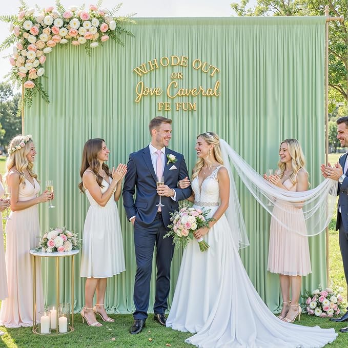 10ft x 7ft Sage Green Backdrop Curtain for Wedding Baby Shower Wrinkle Free Backdrop Drapes Panels for Parties Bridal Shower Birthday Photo Photography Polyester Fabric Background Decoration
