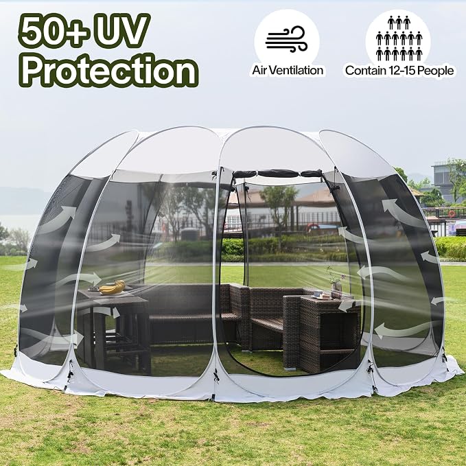 Alvantor Pop Up Screen House Tent, Instant Outdoor Gazebo with Mosquito Netting & UPF 50+ Sun Protection, Portable Canopy Shelter for Patio, Backyard, Camping (2-10 Person)
