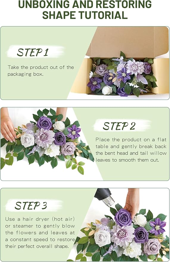 Wedding Decor Pack of 2 Welcome Sign Flower Backdrop Garland for Ceremony Reception Wall Easel Home Decoration Entryway Faux Outdoor Board Head Table Decor Lilac & Cream