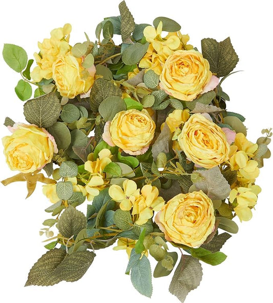 PONKING Flower Garland Artificial Rose & Hydrangea Vine Hanging Fake Flowers Vines for Wedding Birthday Party Valentines Christmas Room Wall Arch Decor, 1 Rose & 1 Hydrangea Yellow Floral Garland