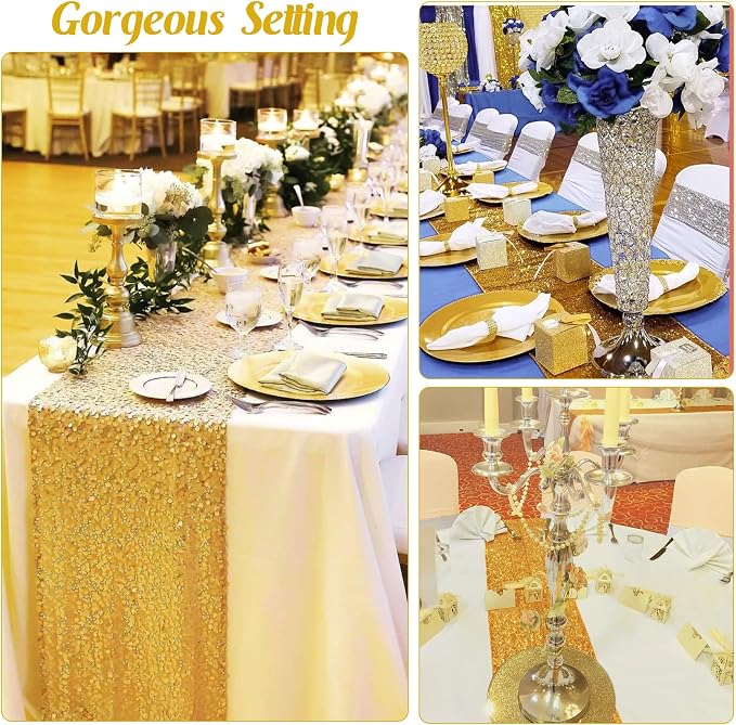 6 Pack Sequin Table Runner 12" x 108" Sparkle Table Runner Sequin Runners for Baby Bridal Shower Wedding Birthday Party Table Decor (Gold)