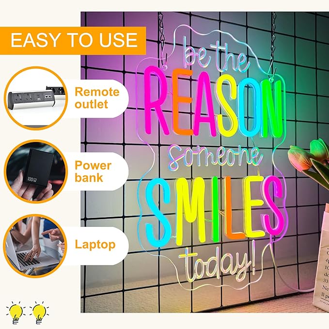 Allball Be The Reason Someone Smiles Today Neon Sign, Motivational Neon Light USB Powered LED Dimmable Inspirational Sign, for Classroom Office Bedroom Living Room Wall Decor(15.7 * 9.8 In)