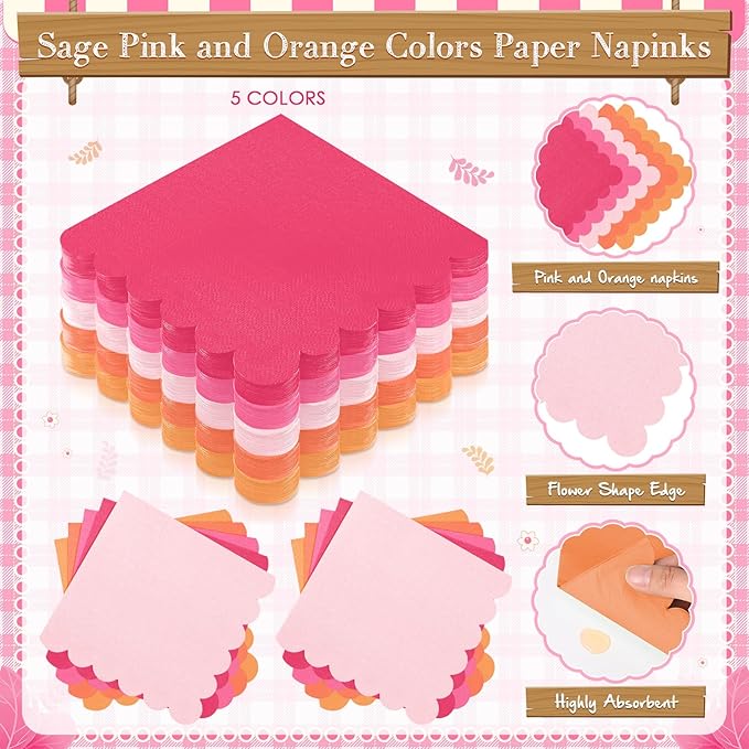 Zhehao 350 Pcs Pink and Orange Plates and Napkins Hot Pink Orange Party Disposable Tableware Kit with Plates, Cups, Napkins, Cutlery for Sunset Neon Baby Shower, Birthday, Wedding Party Supplies