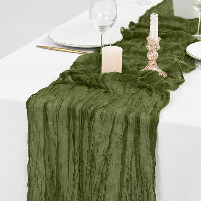 10 Pack Olive Green Table Runner 10Ft Cheesecloth Table Runner Boho Gauze Cheese Cloth Table Runners Romantic Long Sheer Fabric Table Runners for Wedding Party Bridal Shower