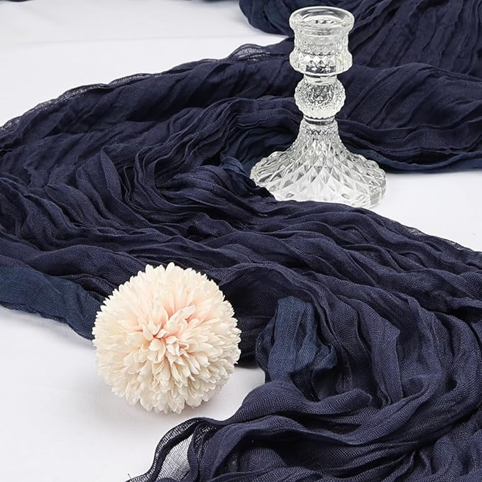 12 Pack 10FT Navy Blue Cheesecloth Table Runner 120 Inch Long Gauze Rustic Boho Spring Cheese Cloth Table Runner Sheer Fabric Decorations for Holiday Party Wedding Banquet Bridal Baby Shower Décor