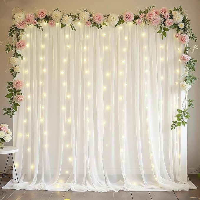 10ft x 10ft Beige Backdrop Curtains, Wrinkle-Free Sheer Chiffon Fabric Photo Backdrop Drapes for Wedding Arch Party Ceremony Stage Photography Decorations