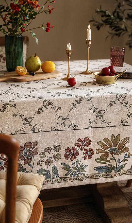 patdrea Vintage French Linen Tablecloth,Square,67"x67"-Oliveirad | Heavyweight Elegant Table Cloth for Square Table,Dark Floral & Vine Printfor Dining Room Tea Party Thanksgiving