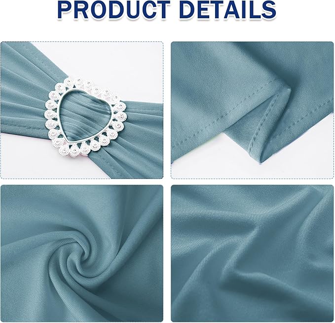 Howhic Pack of 60 Spandex Chair Sashes Bows Stretch Chair Cover Band with Buckle Slider Universal Elastic Chair Ties for Wedding Banquet Party Event Decoration (Dusty Blue)