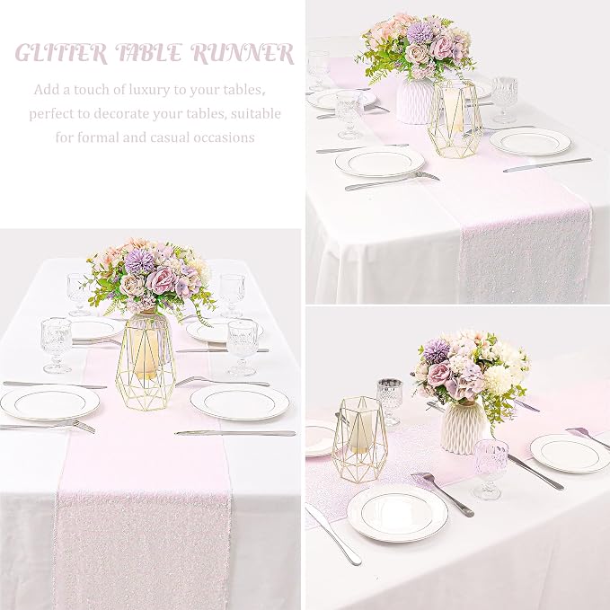 6 Pack Sequin Table Runner Sequin Table Cloths 12" x 72" Sparkle Table Runner for Baby Bridal Shower Wedding Birthday Party Table Decor (Iridescent White)