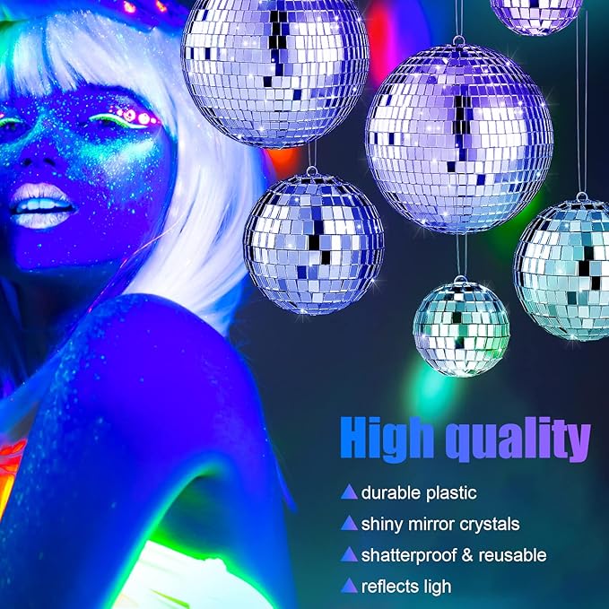 MTLEE 20 Pcs Disco Balls Decorations Assorted Size Party Decor Disco Ball Ornaments Mirror Mini Large Hanging with Rope for Wedding Festival Stage Prop Garden