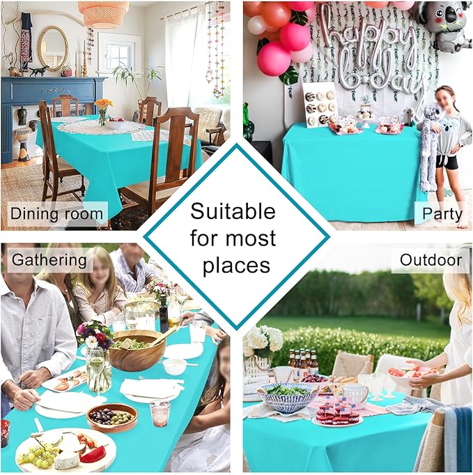Hiasan 2 Pieces Solid Rectangle Tablecloth - Waterproof and Spillproof Washable Polyester Fabric Table Cloth for Kitchen and Dining Room, Aqua, 60 x 102 Inch