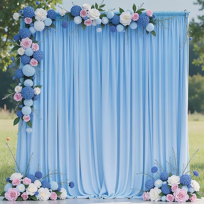 Wokceer Blue Backdrop Curtain for Wedding Parties 10x10FT Photo Polyester Backdrop Drapes for Wedding Photoshoot Baby Shower Birthday Party Curtains Photography Background 2 Panels 5x10FT