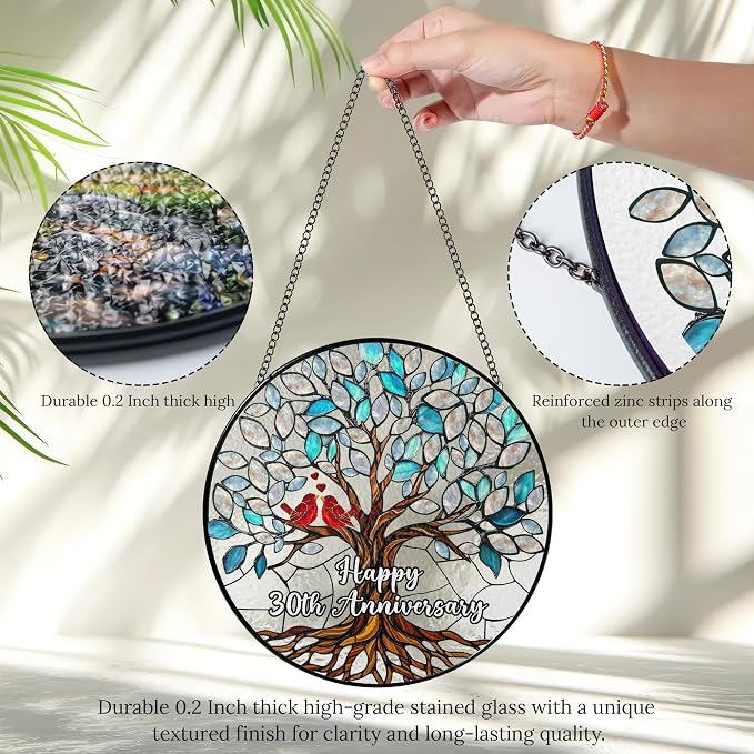 30th Anniversary Stained Glass Suncatcher, 30th Anniversary Wedding Gifts for Couples, Wife, Husband, 30 Years Anniversary Milestone Decoration, Pearl Themed Wedding Celebration 6x6' Decor