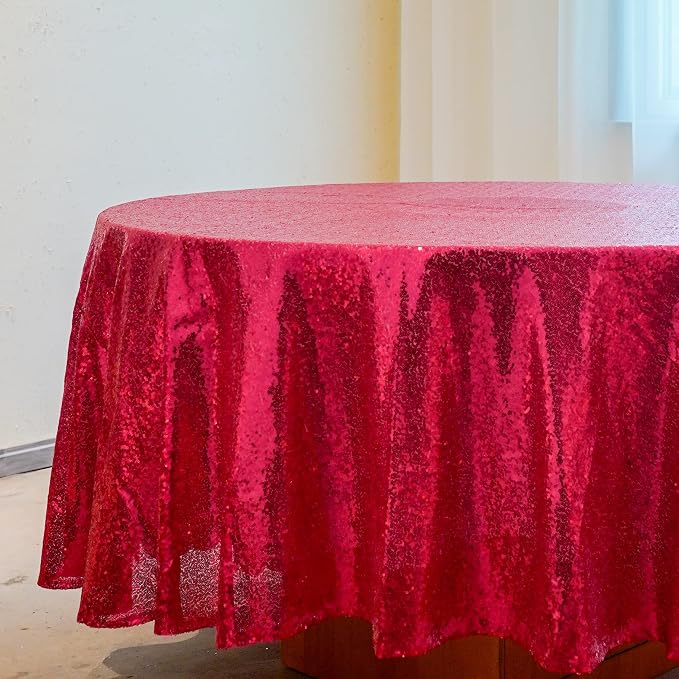 Sequin Tablecloth 108" Round Hot Pink Table Cloth Glitter Tablecloth Sparkly Drape Table Covers for Wedding Birthday Ceremony Party Baby Bridal Shower Decorations