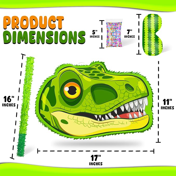 Jergrim Dinosaur Pinata Head, 4 Piece Set, For Jurassic Party Supplies, Dino Parties Decoration, Roar Pinatas, Birthday, Mexican Piñata De Dinosaurio Fits Pinata Stuffers And Dinosaurs Party Favors
