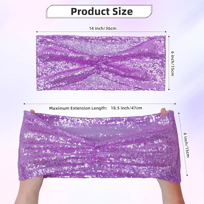 Poise3EHome Lavender Sequin Chair Sashes,Folding Chair Cover Bands for Wedding Party Ceremony Banquet Decorations, 20 PCS