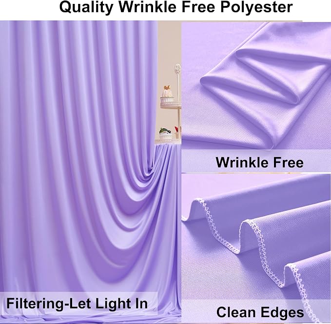 40ft×10ft Wrinkle Free Lavender Backdrop Curtain for Party, 8 Panels 5×10ft Soft Silky Polyester Light Purple Lilac Photo Backdrop Drapes for Birthday Baby Shower Mother's Day Wedding Photography
