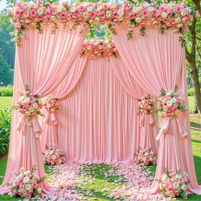 10x12 Blush Pink Backdrop Curtains for Wedding Party Wrinkle Free Backdrops Curtain Drapes Fabric Decorations Photo Back Drop Cloth for Baby Shower Photography Stage Reception 5ft x 12ft,2 Panels