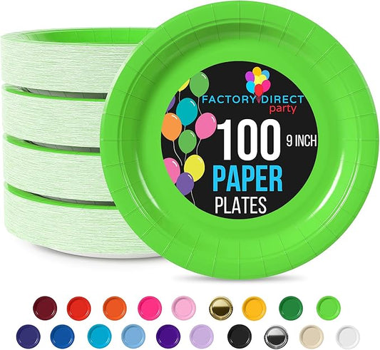 Exquisite Party Solids Lime Green Paper Plates Disposable Heavy Duty 9 Inch Lime Green Disposable Plates For Party 100 Pcs Heavy Duty 350 GSM, Birthday Supplies