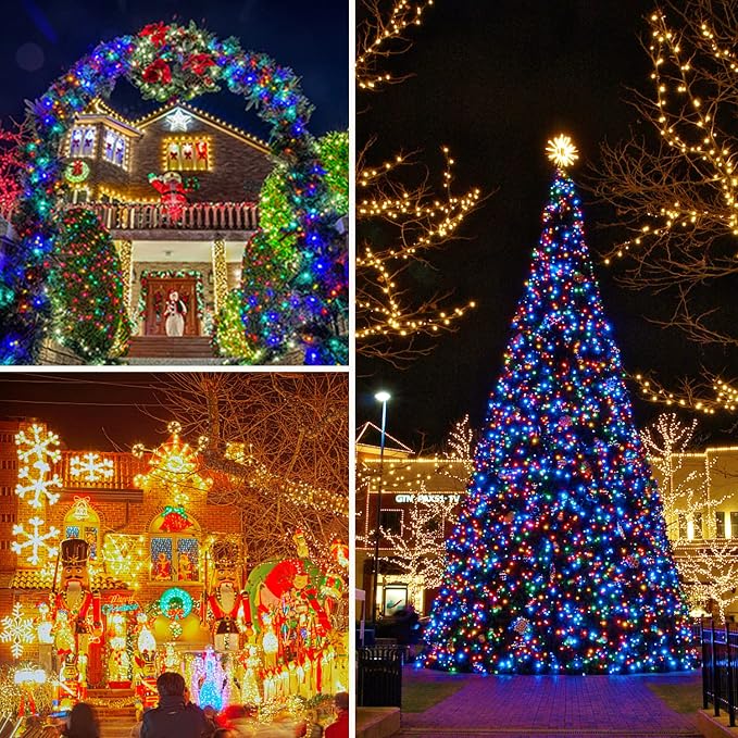 JMEXSUSS 250 LED Warm White to Multicolor String Lights Indoor, 8 Modes Warm to Multicolor Christmas Tree Lights Outdoor Waterproof for Garden Patio Party Halloween Christmas Decor