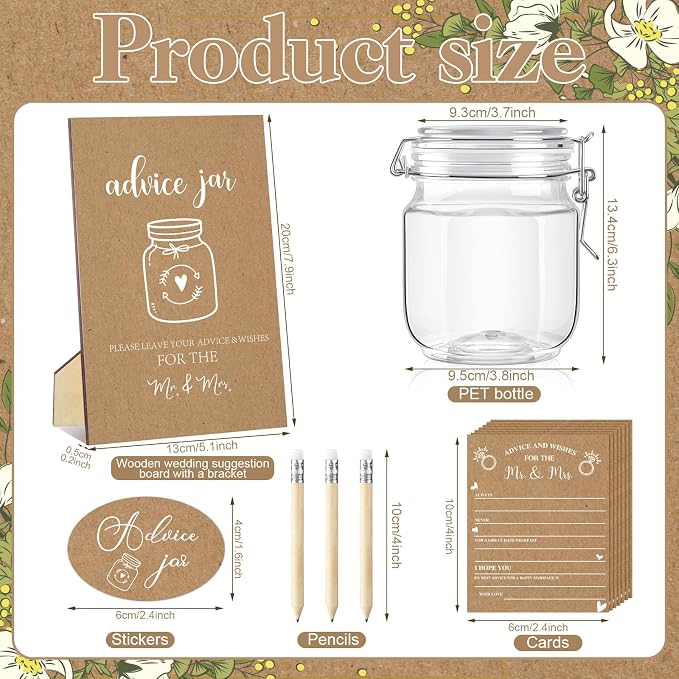 Jetec 74 Pcs Advice and Wishes for the Mr and Mrs 60 Pcs Wedding Advice Cards Advice and Wishes Jar Box Bridal Shower Advice and Wishes Cards for Bride and Groom Bridal Shower Decor(Kraft Style)