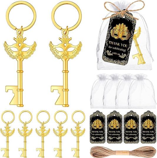 50Pcs Crown Mask Design Bottle Openers Beautiful Centerpieces for Tables for Masquerade Mask Party Wedding Favors Bridal Shower Party Baby Shower Gifts with Thank You Tags and Bags
