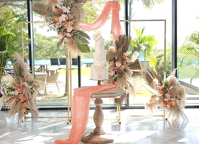24 Pack Coral Cheesecloth Table Runner 10FT Cheese Cloths for Wedding Decor, 20x120inch Rustic Boho Gauze Table Runners for Wedding Party Bridal Shower Table Decoration