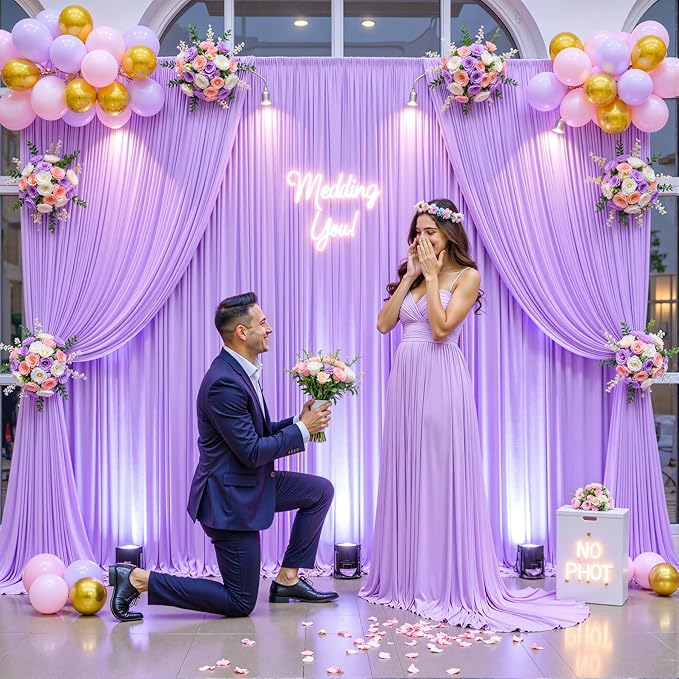 10ft x 10ft Lavender Backdrop Curtain for Parties Wedding Light Purple Wrinkle Free Backdrop Drapes Panels for Baby Shower Birthday Party Photo Photography Polyester Fabric Background Decoration