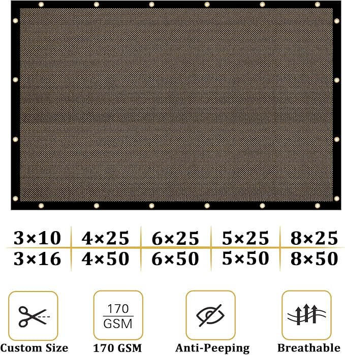 Shade&Beyond 6'x32' Brown Privacy Screen Fence Cover 170 GSM Fencing Mesh Fence Panel for Wall Garden Yard Backyard Indoor Outdoor Home Decoration