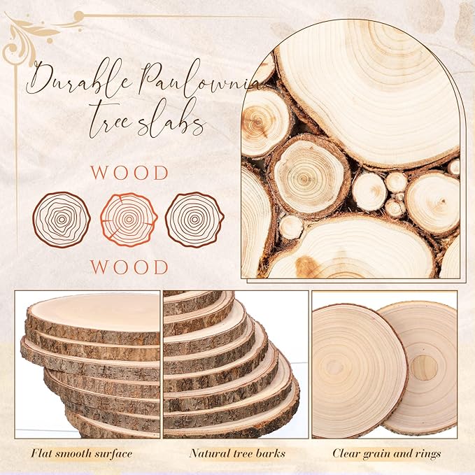 Tioncy 10 Pack Large Wood Slices for Centerpieces Unfinished Rounds Wood Slabs for Tables Decor Natural Wooden Circle for DIY Crafts Rustic Wedding Centerpiece Decor (9-10 Inch)