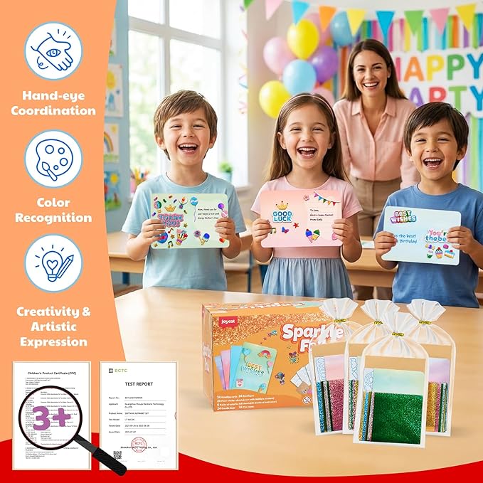 JoyCat 24 Pack Foil Art Greeting Cards, Mother's Day Crafts for Kids, No Mess Arts and Crafts, Goodie Bag Stuffers, DIY Party Favors, Birthday Present Girls Boys Ages 4–9