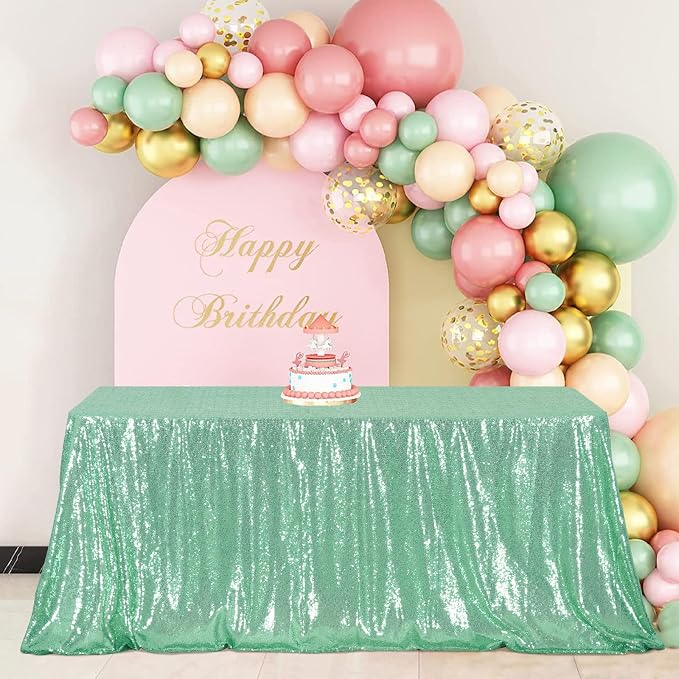 Poise3EHome Mint Green Sequin Tablecloth 60×102 Inch Rectangle Table Cover for Birthday Wedding Party Baby Shower Decoration