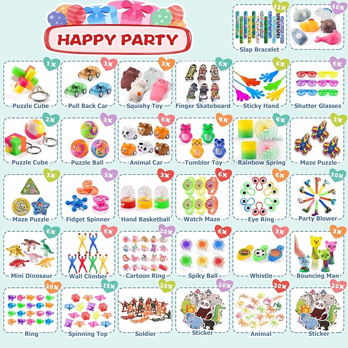 300 PCS Party Favor for Kids Goodie Bags Stuffers, Prize Box Toys for Kids Classroom Bulk, Small Fidget Toys Pinata Egg Fillers, Treasure Chest for Students Rewards, Carnival Prizes, Birthday Gifts