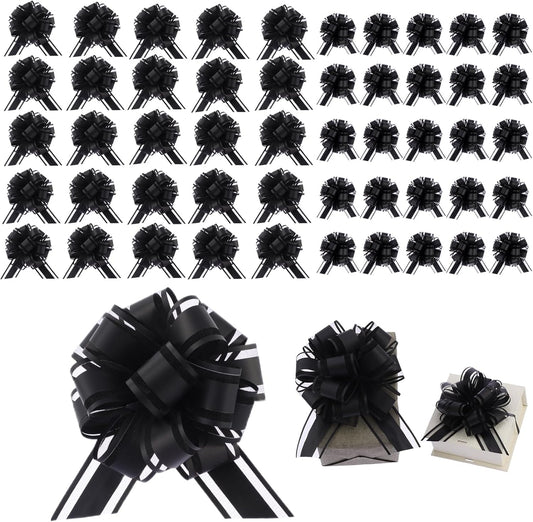 40 Pieces 6 Inches and 3 Inches Pull Bow Wrapping Pull Bow Ribbon Pull Bows for Wedding Baskets,Large Bows for Presents. (Black)