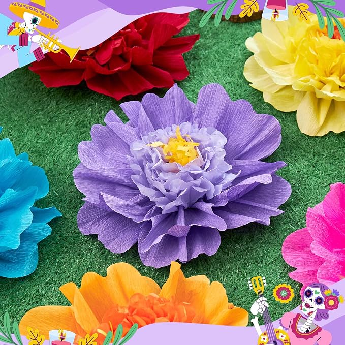 SUNBEAUTY Large Paper Flowers Giant Fiesta Tissue Paper Flowers Decorations for Wall 12 Inch Colorful Mexican Flowers for Summer Birthday Wedding Backdrop Bridal Shower Tropical Luau Carnival Party