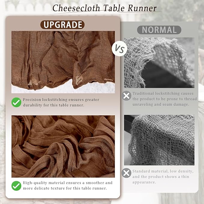 10 Pack Brown Cheesecloth Table Runner 17x108 Inch Semi Sheer Boho Rustic Gauze Cheese Cloth Table Runners for Wedding Party Birthday Baby Shower Home Décor