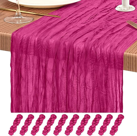 10 Pack Fuschia Cheesecloth Table Runner 10FT Boho Gauze Cheese Cloth Table Runners Romantic Rustic Sheer Table Decorations for Wedding Party Baby Shower Birthday Holiday Home