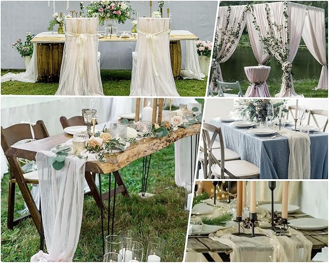 8 Pack Rosy Brown Cheesecloth Table Runner 10Ft Gauze Cheese Cloth 35x120 Inch Romantic Boho Table Runner for Wedding Birthday Party Engagement Anniversary Bridal Baby Shower Fall Home Table Decor