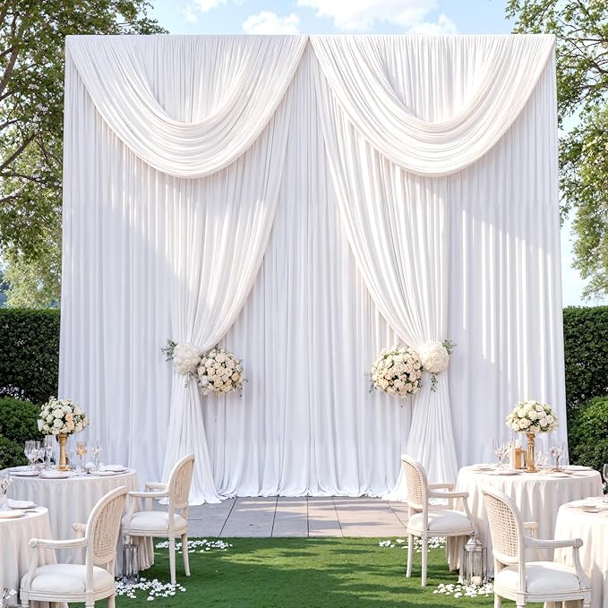 8 Panels 5x12ft White Backdrop Curtains for Wedding Parties, Wrinkle Free Polyester Photo Backdrop Drapes 12 ft Long Back Drop Cloth Drapery for Birthday Baby Shower Photography Party Background