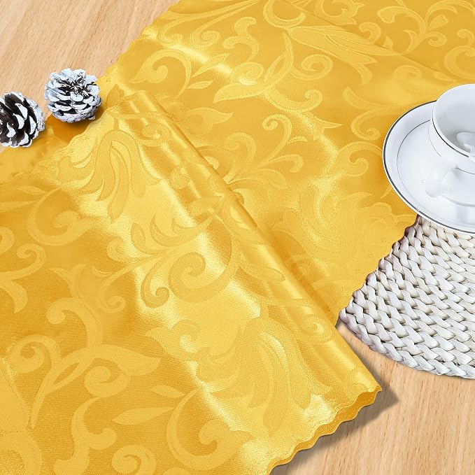 MILVOWOC 4 Pack Gold Satin Table Runner, 12 x 72 Inch Jacquard Damask Table Runner Rectangle Bright Silky Decorative Table Runner for Party Banquet Birthday Dinner Wedding Table Decor