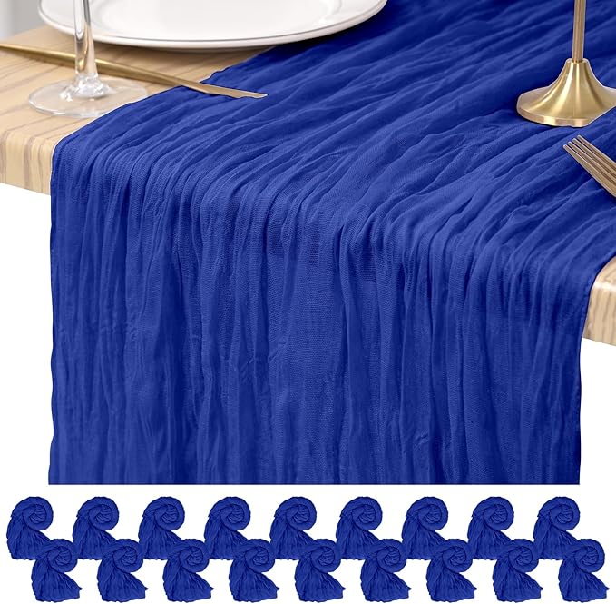 18 Pack Cheesecloth Table Runner Royal Blue 10Ft Rustic Boho Gauze Table Runner Romantic Long Sheer Fabric Cheesecloth Table Runner for Wedding Festival Birthday Anniversary Dinner Outdoor Events