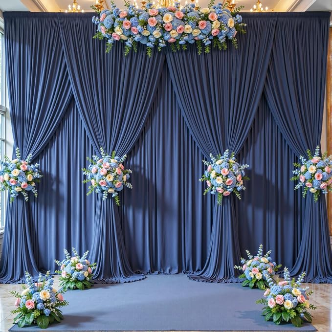 10 Panels Navy Blue Backdrop Curtains for Wedding Party Wrinkle Free Backdrops Curtain Drapes Fabric Decorations Photo Back Drop Cloth for Baby Shower Photography Stage Reception 50ft(W) x 12ft(H)