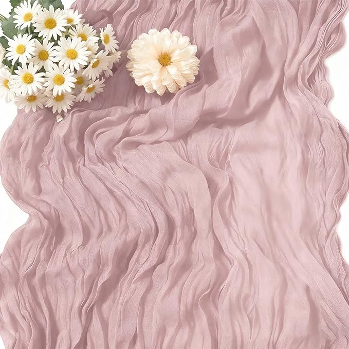 Dusty Pink Cheesecloth Table Runner 21x120 Inch Gauze Table Runners Reusable Polyester 10ft Boho Rustic Cheese Cloth Table Runner for Wedding Party Baby Shower Birthday