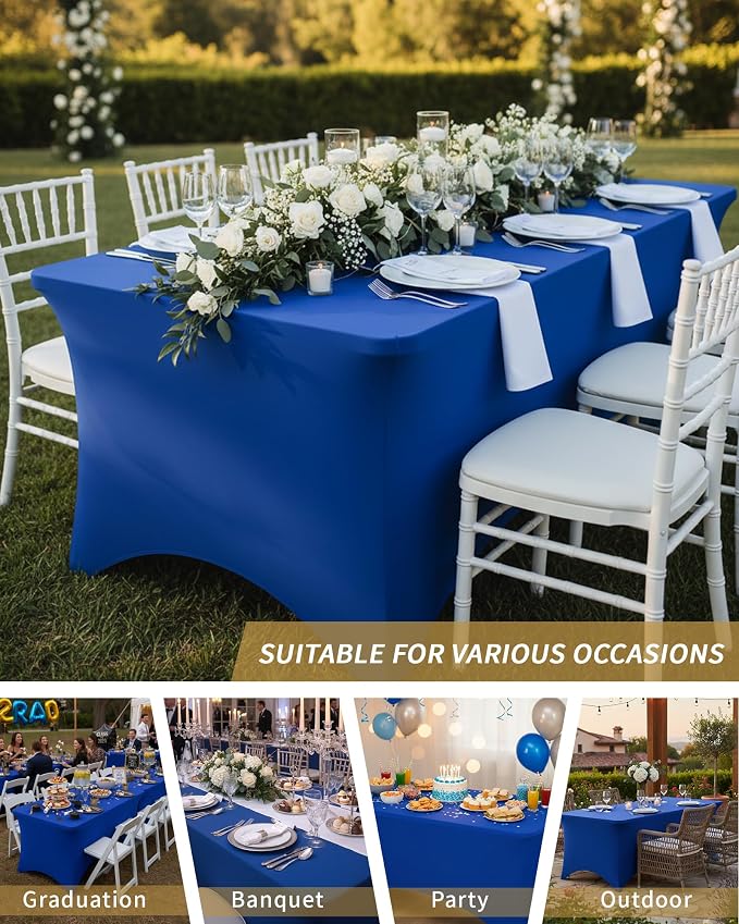 Fixwal Royal Blue Tablecloths for 8 Foot Rectangle Tables, 2 Pack Spandex Stretch Fitted Table Covers for Party, Trade Show, Banquet, Wedding, Buffet