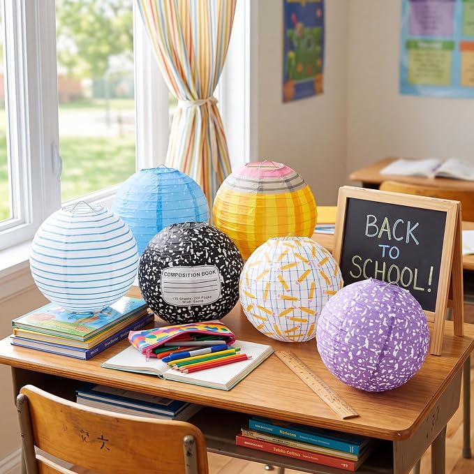 Retisee 12 Pcs Back to School Paper Lanterns Classroom Decorations Composition Notebook Pencil Hanging Lanterns 8 Inch Ceiling Decor for First Day of School Teacher Classroom Birthday Party Supplies